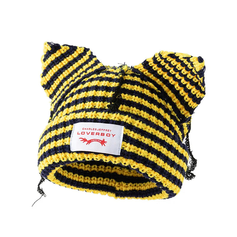 Winter Skullies Hat Unisex Cat Ear Hat Warm Crochet Knitted Hat Costume Beanie Hat Women Christmas Gift Hip-hop Cap Cold Hat