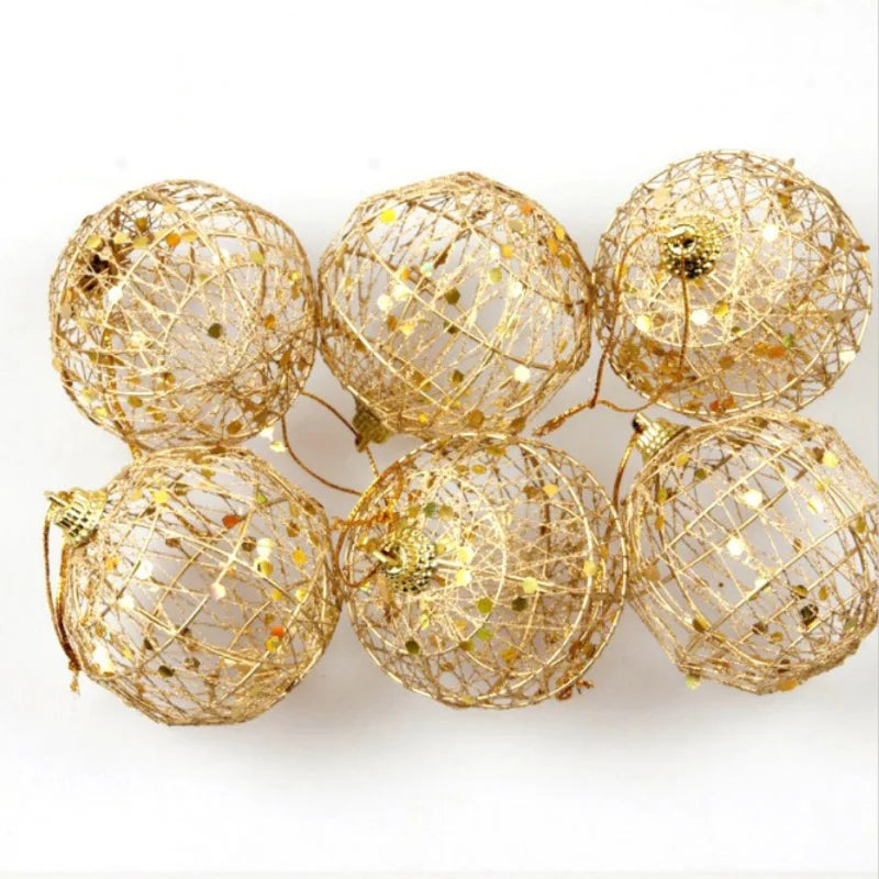 6PCS Round Shape Gold Bling Christmas Tree Pendant Ball for Christmas Birthday Party Wedding Party Ornament Home Decorations