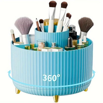1pc 360 Rotating Cosmetic Case - Tier ABS Plastic Organizer for Brushes/Lipsticks | Vanity/Bathroom Storage, Quick-Clean Surface