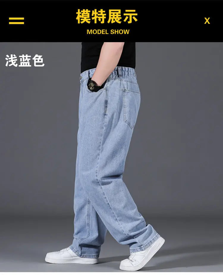 10XL Oversize Jeans Men Spring Fashion Streetwear Plus Size Cargo Jeans Soft Cotton Loose Baggy Casual Jeans For Dad Husband