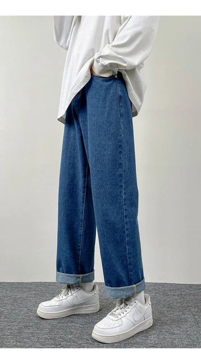 2025 New Men's Jeans | Korean Euro US Style | Straight & Wide Leg Denim Pants | Trendy Solid Color & Black Design