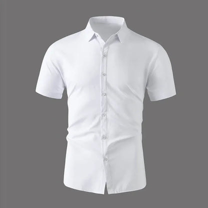 New Men's Business Casual Solid Color Short Sleeved Shirt for Summer Fashion No Ironing Comfortable and Versatile Top