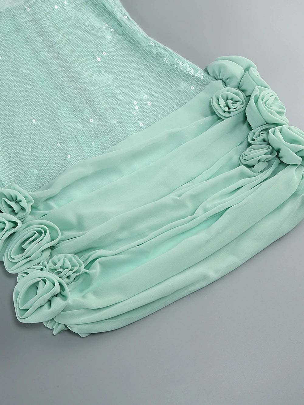 Sequin Sparkly Sexy Mini Dress Sleeveless Backless Tie Up Flower Ruched Prom Dresses Cocktail Evening Gown Wedding Guest Dress