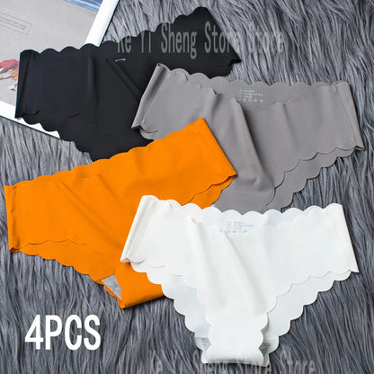 4 pieces of seamless underwear for women, breathable, simple, thin, close-fitting, invisible wavy triangle pants for women