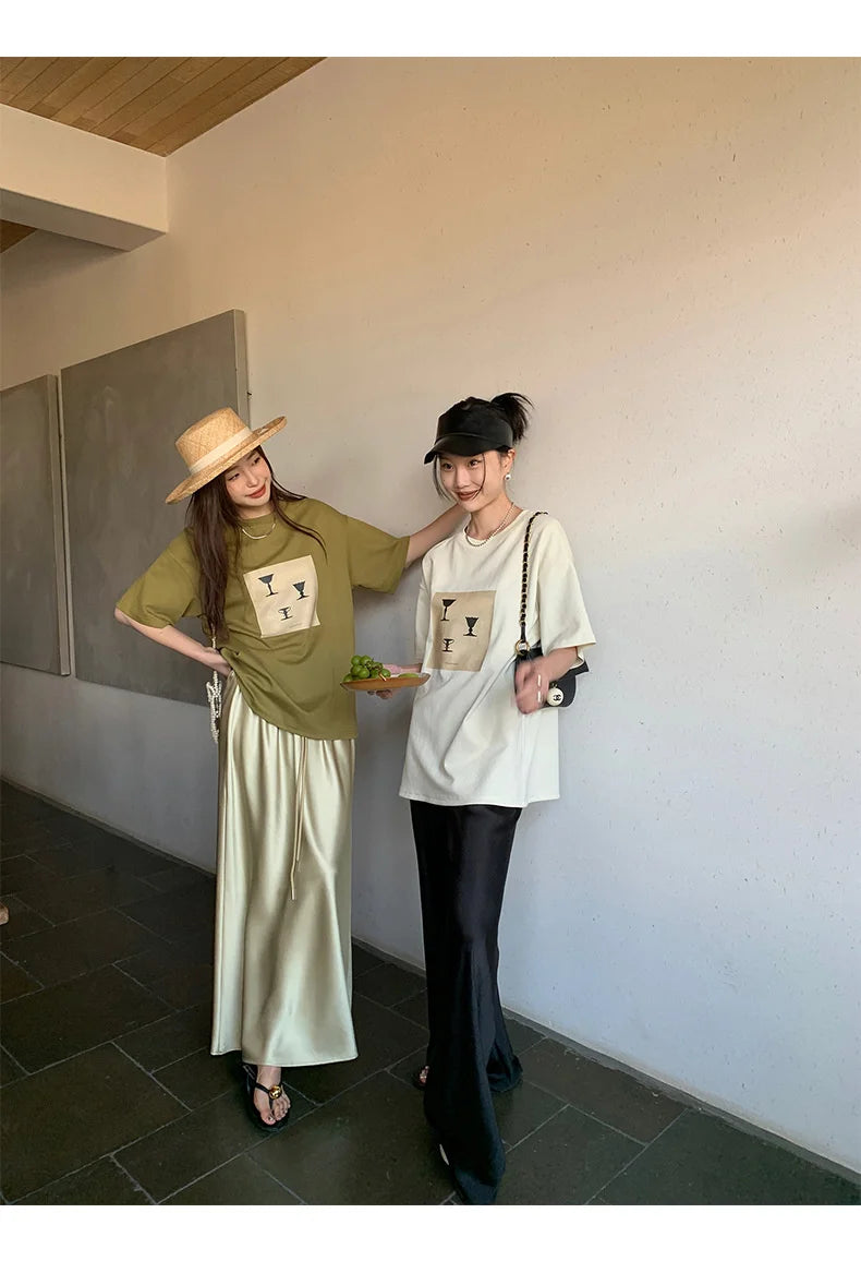 Satin Wide Leg Pants Long Floor Casual Pants Women's Summer