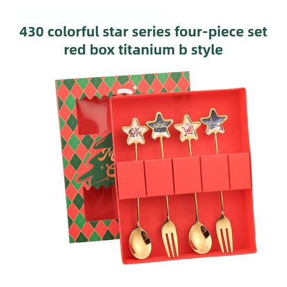 Christmas Themed Cutlery Set Stainless Steel Creative Cartoon Knife Fork Spoon 2/4/6pcs Set Holiday Gift Cutlery Decoration