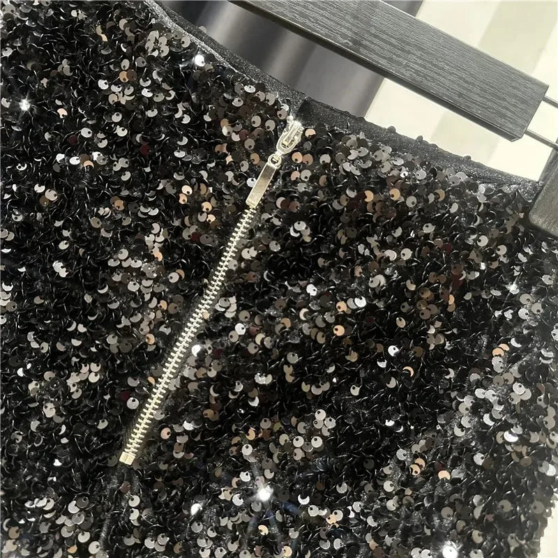 New Autumn Black Velvet Shorts Women Sequined Shiny Versatile Short Pants Clubwear Shorts Hot Pants High Street