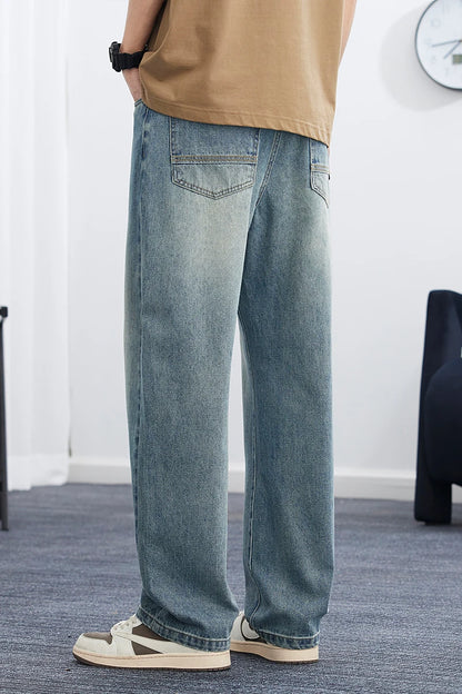 2025 Spring/Summer Korean Style Straight Leg Lyocell Jeans Men's Fashion Versatile Loose Thin Pants Men's Washed Retro ﻿