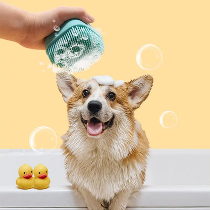 Silicone Pet Bath Brush for Puppy Dogs, 2 in 1 Pet Bath Brush Soft Silicone Pet Massage Shampoo Dispenser