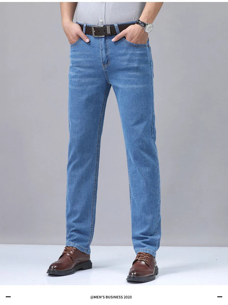 2025 Four Seasons New Men's Denim Business Pants High Quality Good Fabric Comfortable Slimming Straight leg Jeans Light Blue