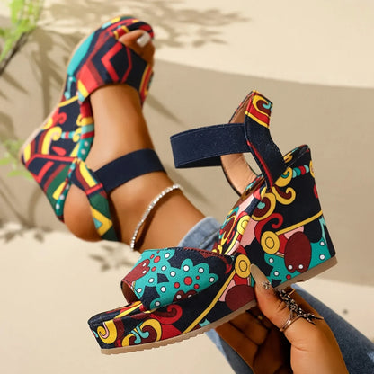 Shoes for Women 2025 New Women Wedge Sandals Retro Ethnic Printing Platform Sandals Ladies Casual Comfortable Outdoor Sandals