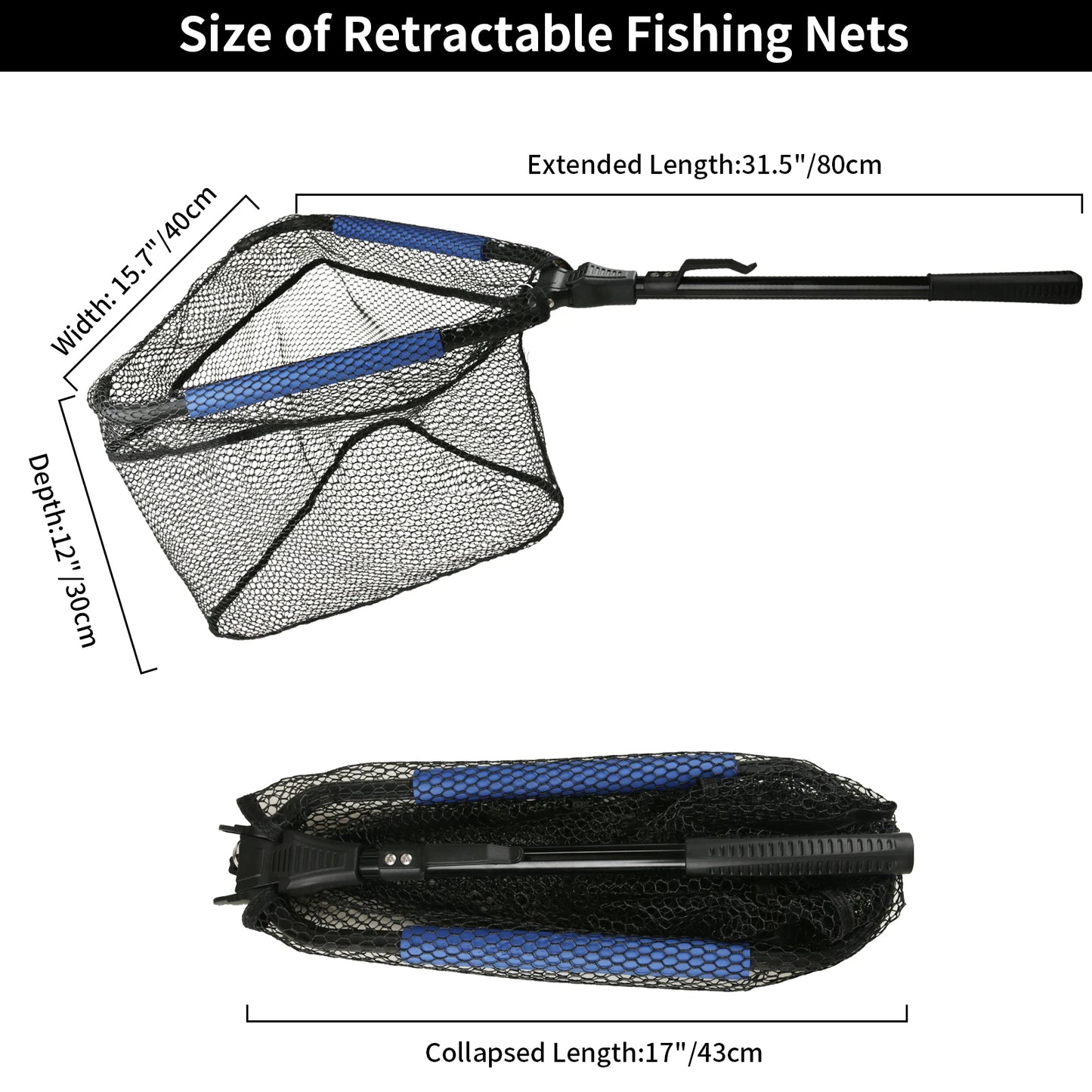 Fishing Landing Net Aluminum Alloy Durable Telescoping Extend to 190cm/130cm/55cm Folding Mesh Safe Fish Catching Releasing