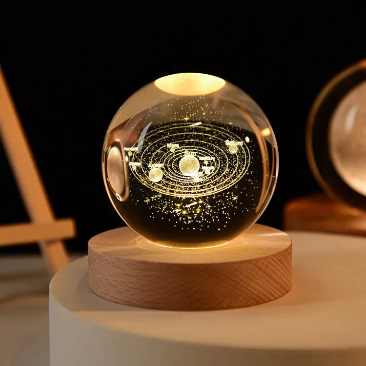 Small 3D Solar System Crystal Ball With LED Base, Night Light For Home Decoration, Gift For Astronomy Lovers