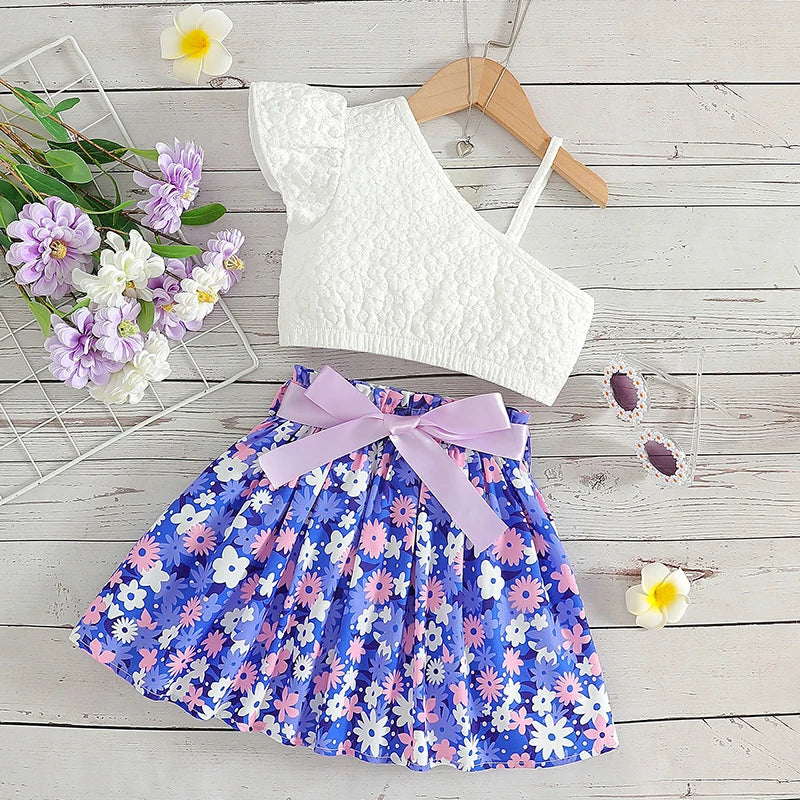 Kids Summer Clothes Set 2-5 Years Trendy Camisole and Floral Skirt 2Pcs Girls Outfit Children's Suspenders Top Suit