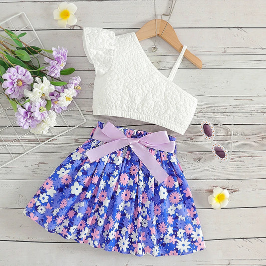 Kids Summer Clothes Set 2-5 Years Trendy Camisole and Floral Skirt 2Pcs Girls Outfit Children's Suspenders Top Suit