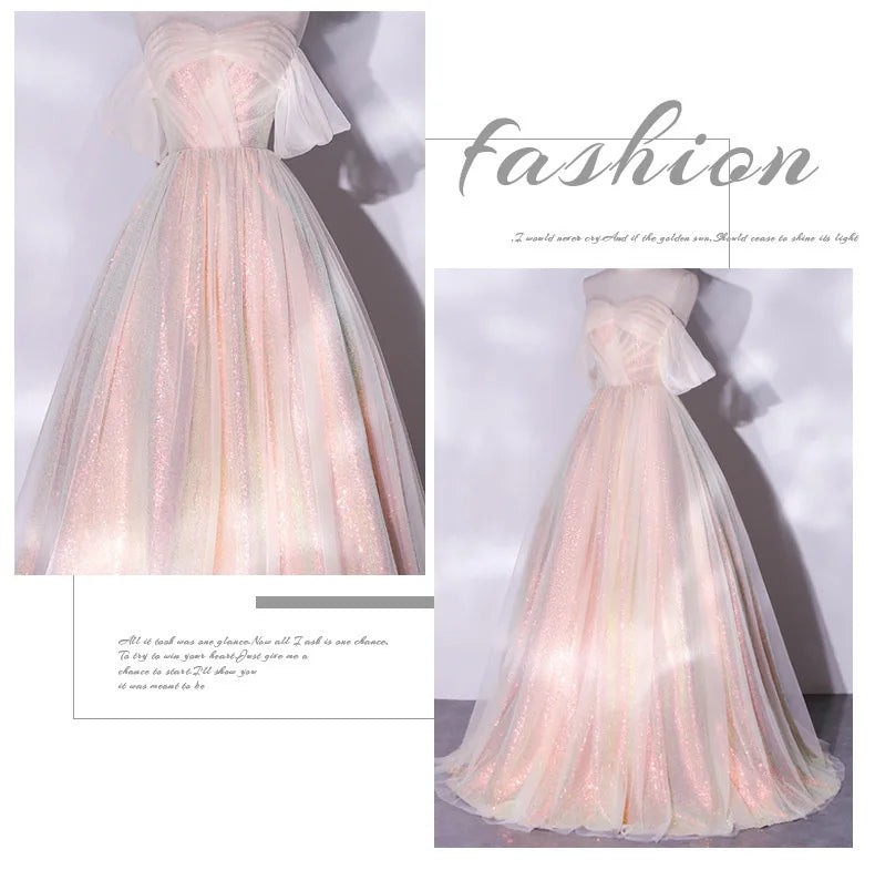 Women's Off The Shoulder Wedding Guest Dress Mesh Evening Party Formal Gown Long Prom Dresses