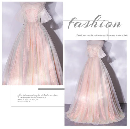 Women's Off The Shoulder Wedding Guest Dress Mesh Evening Party Formal Gown Long Prom Dresses