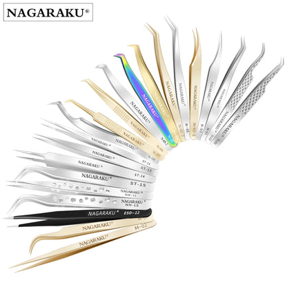 NAGARAKU Stainless Steel Straight Curved Nail Tools Volume Eyelash Accurate Tweezers Nippers Pointed Clip Set Makeup Tools