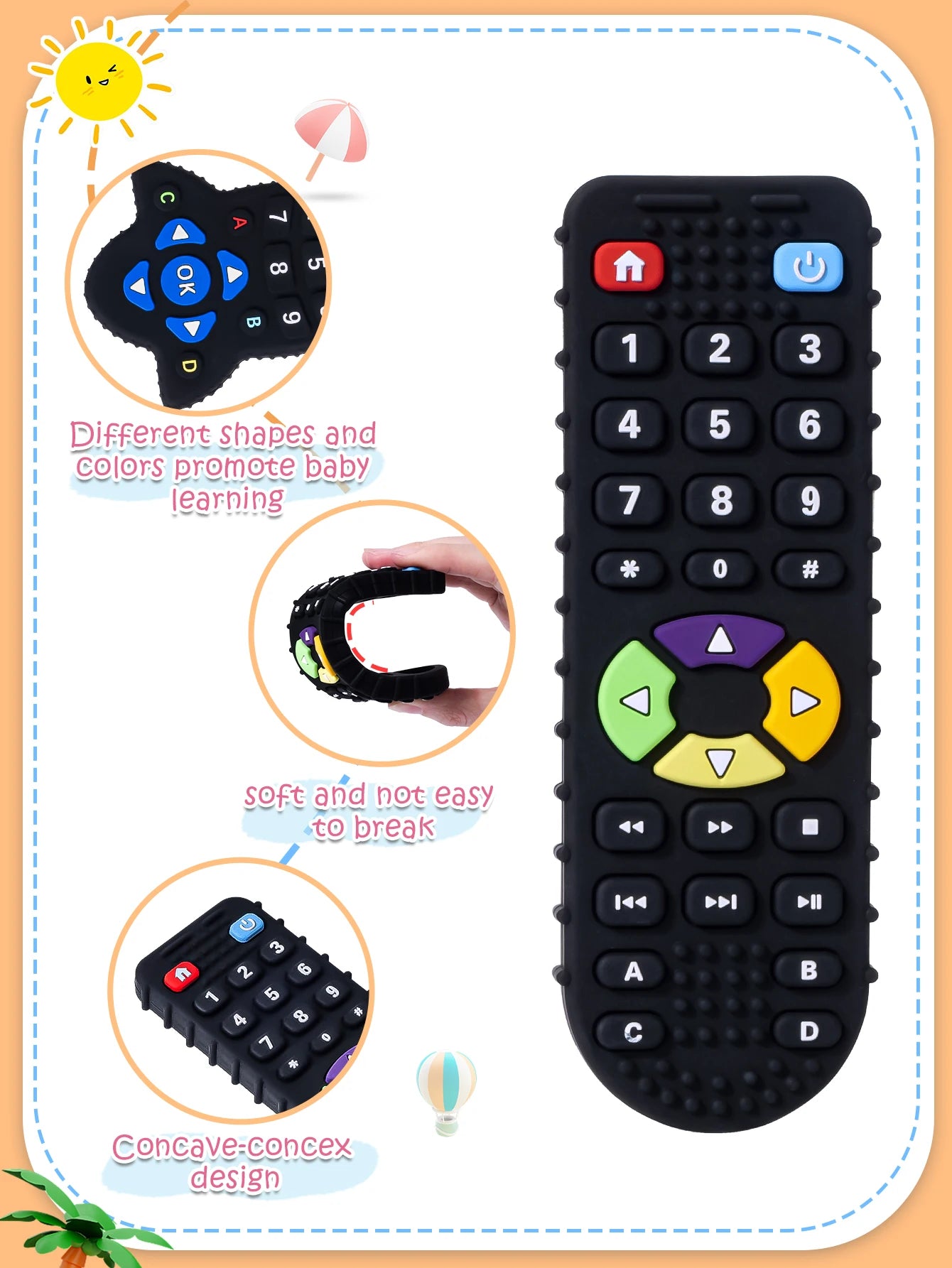 Baby Silicone Teether Toys BPA Free Remote Control Shape Teether Rodent Gum Pain Relief Teething Toy Kids Sensory Educational