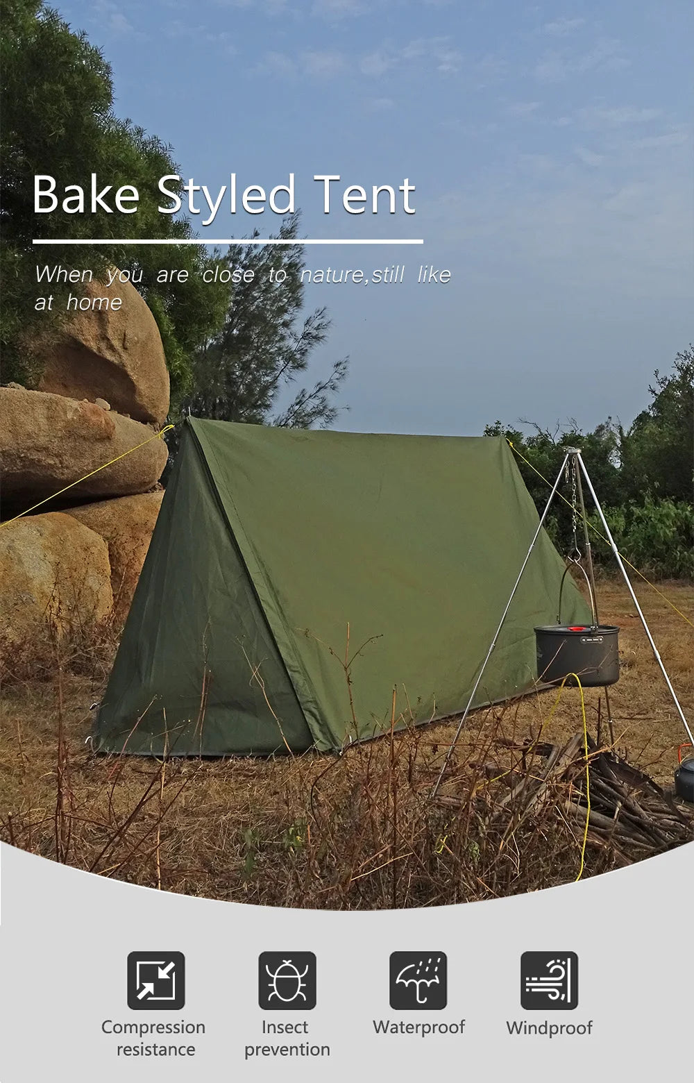 Bushcraft Tent Baker Style Outdoor Camping Multifunction Bushcraft Shelter Woodland Tent Backwoods Hot Tents for 2 Persons