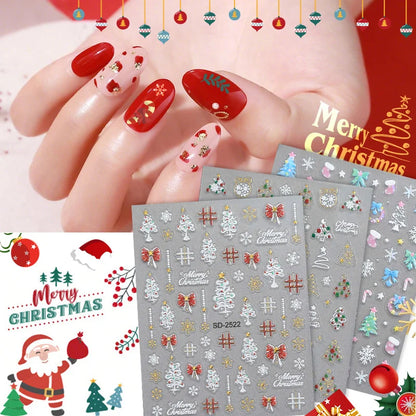 1 Sheet Embossed Snowflakes 5D Nail Stickers Decal Winter Christmas Nail Art Decoration Manicure Butterfly Nail Stickers Design