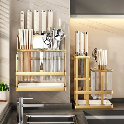 Kitchen knife rack, chopstick holder, wall-mounted multifunctional countertop, cutting board, and tool storage rack