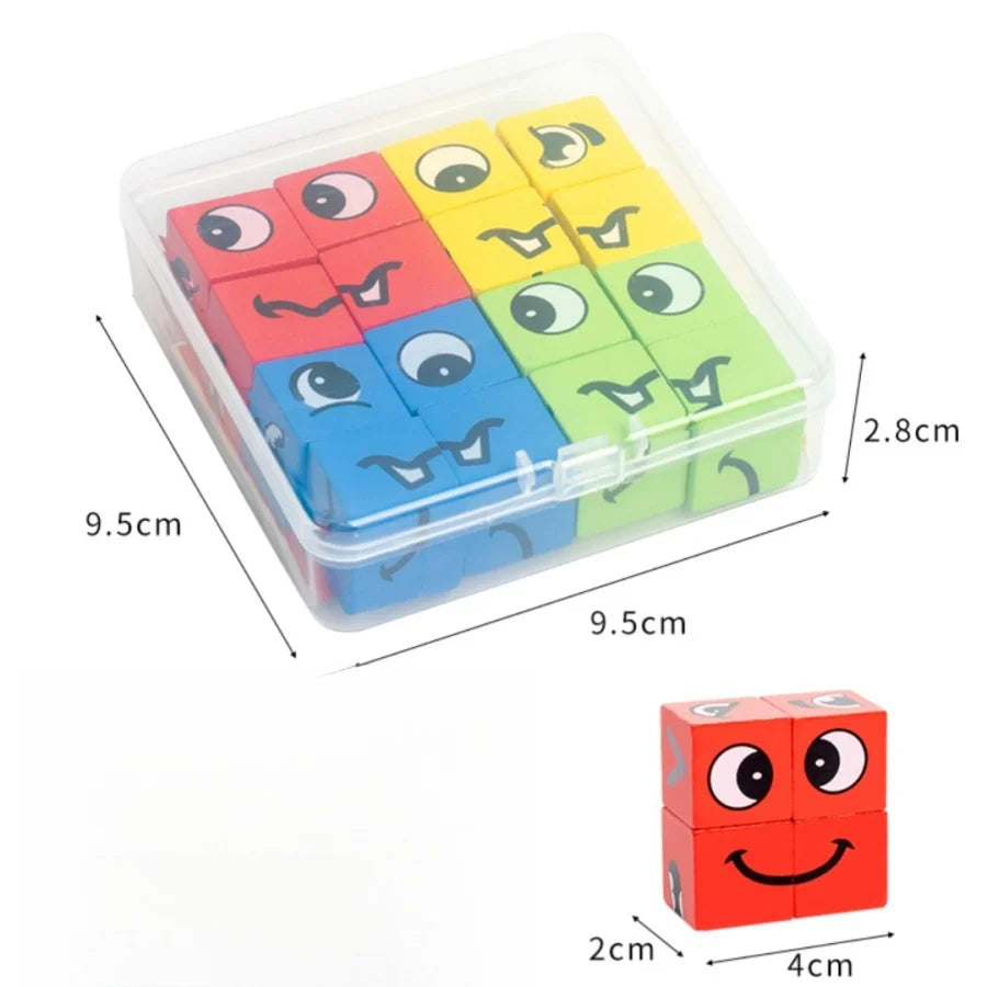 Kids Emotions Expression Game Wooden Cube Face Changing Board Cartoon Puzzle Toy Montessori Thinking Challenge Games