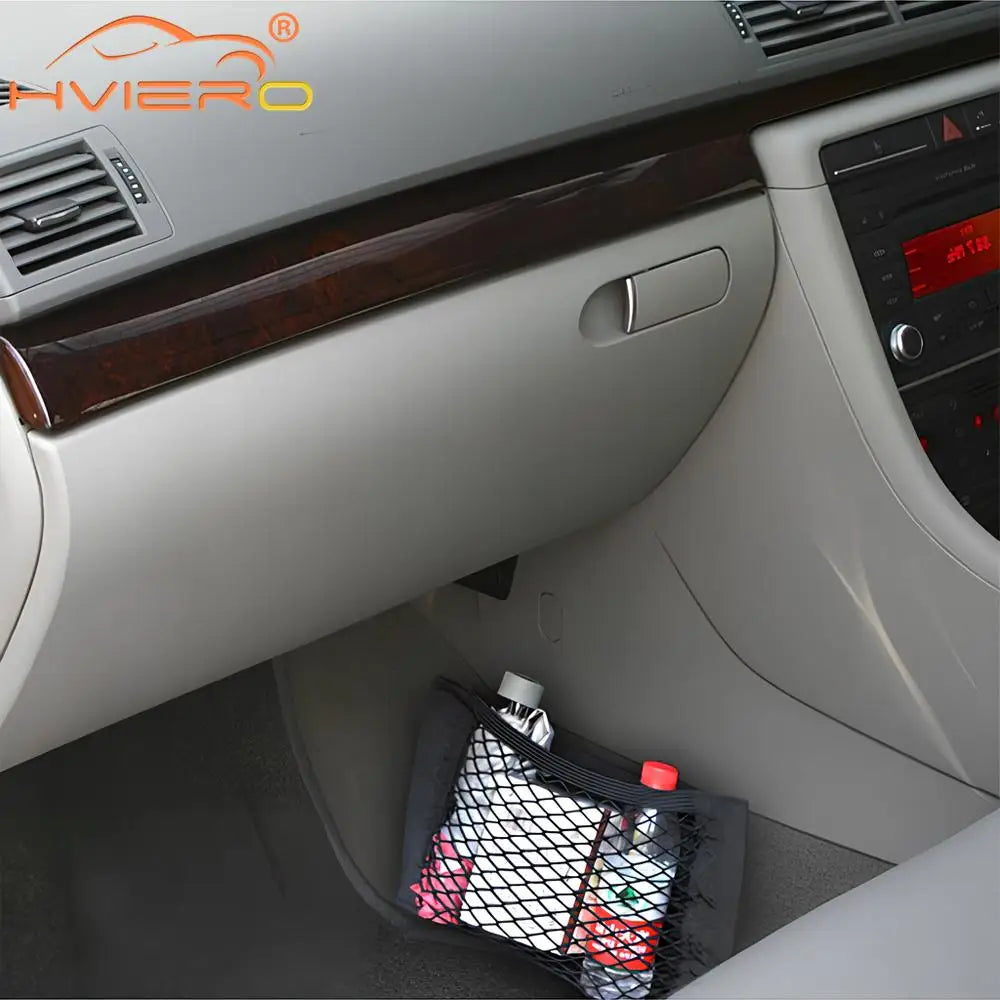 Car Back Rear Trunk Organizer Net Mesh Seat Elastic String Magic Sticker Universal Storage Bag Pocket Auto Accessories Put Paper