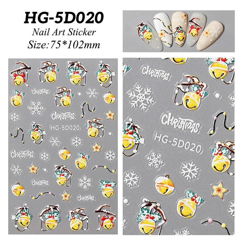 1 Sheet Embossed Snowflakes 5D Nail Stickers Decal Winter Christmas Nail Art Decoration Manicure Butterfly Nail Stickers Design