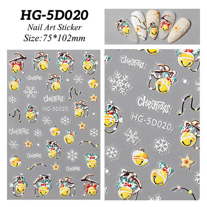 1 Sheet Embossed Snowflakes 5D Nail Stickers Decal Winter Christmas Nail Art Decoration Manicure Butterfly Nail Stickers Design