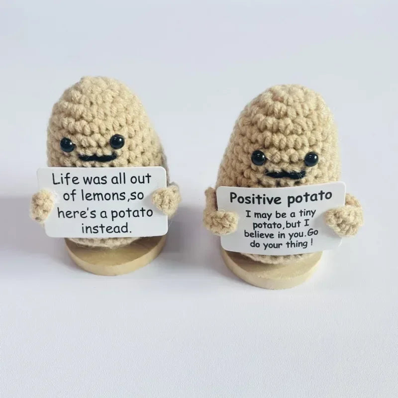 New Positive Energy Potato Hug Pocket Mini Handmade Plush Wool Knitting Doll with Card Funny Christams Gift Home Room Decoration