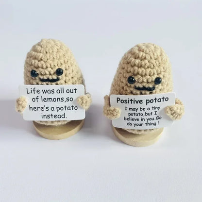 New Positive Energy Potato Hug Pocket Mini Handmade Plush Wool Knitting Doll with Card Funny Christams Gift Home Room Decoration