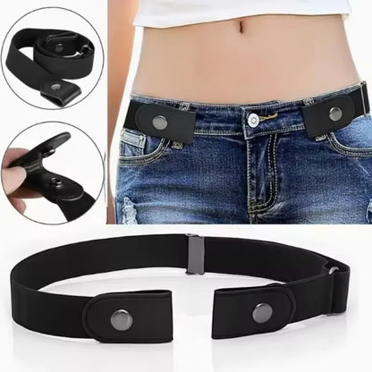 Simple Fashionable Women's No Buckle Stretch Elastic Waist Belt Men Woven Invisible Lazy Belt Length Adjustable，For Jeans、Dress