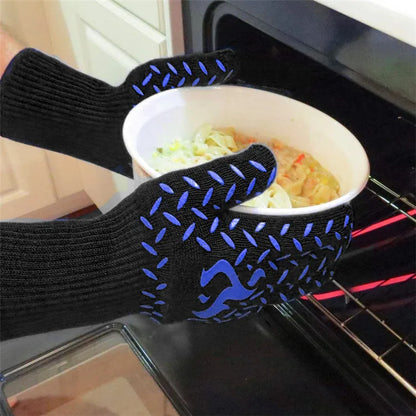 BBQ Gloves Silicone Heat-Resistant Glove Kitchen Microwave Oven Mitts 500 800 Degree Fireproof And Non-Slip Barbecue Gloves
