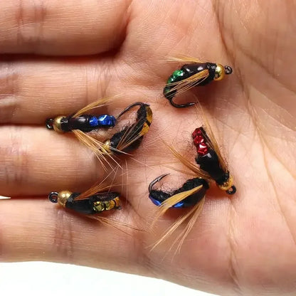 5/10pcs Artificial Insect Fishing Bait, Fast Sinking Brass Bead Head Scud Fly Worm Trout Fishing Lure