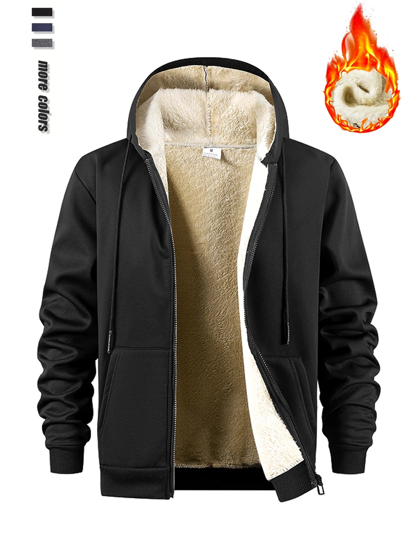 Men's Winter Zipper Jacket Fleece Warm Hoodies Heavyweight Cardigan Casual Sports Long Sleeve Sweatshirts Windproof Hooded Coat