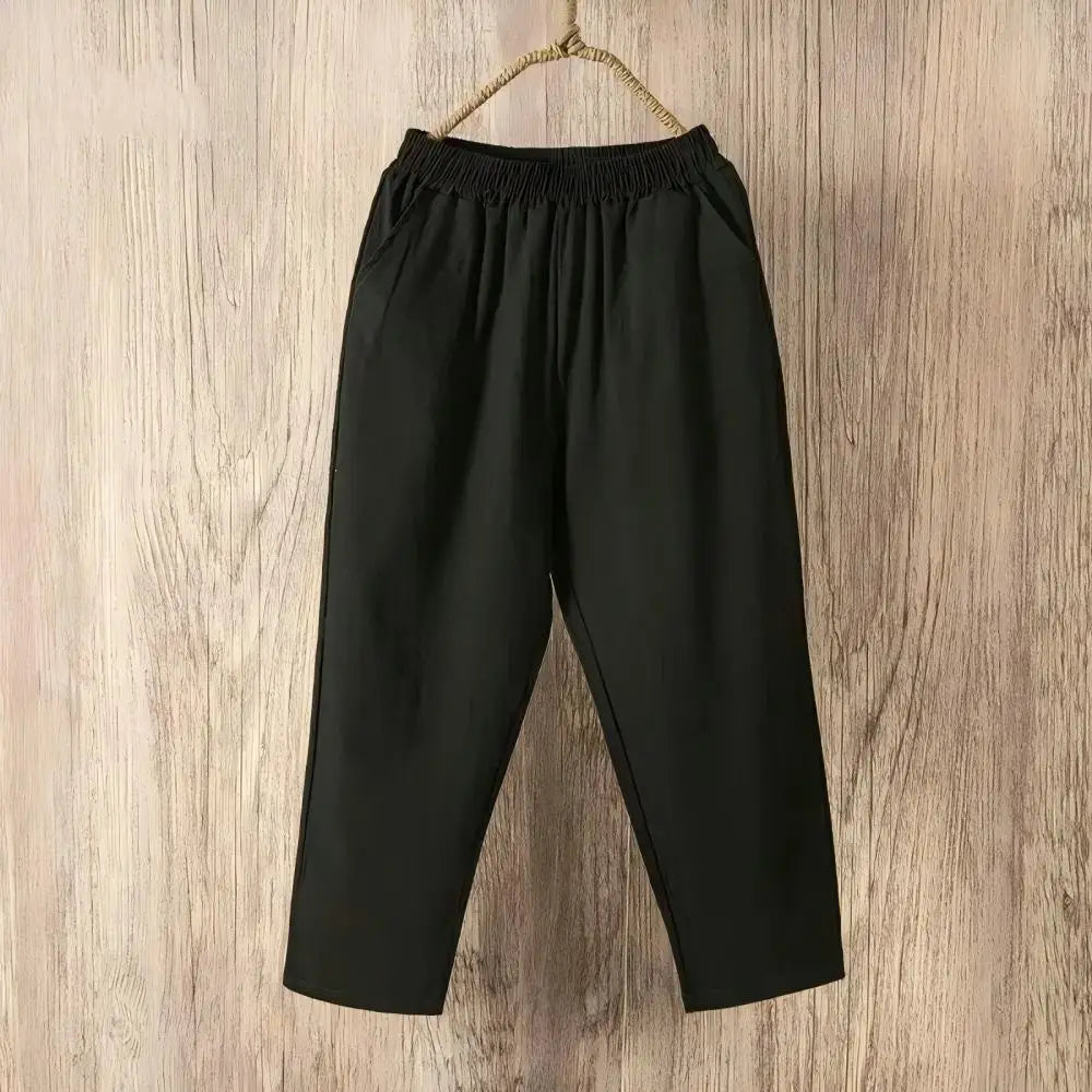 Women Summer Casual Loose Harem Elastic Waist Cotton Linen Pants Ninth Trousers