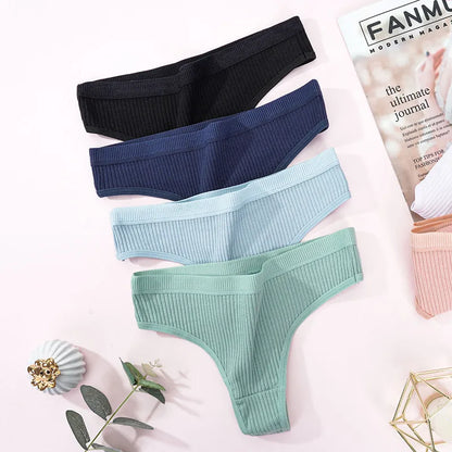 3Pcs/Lot Women's Panties Cotton Underwear Low Waist Briefs Girls Seamless Solid Color Underpant Female Sexy Tanga Thong T Back
