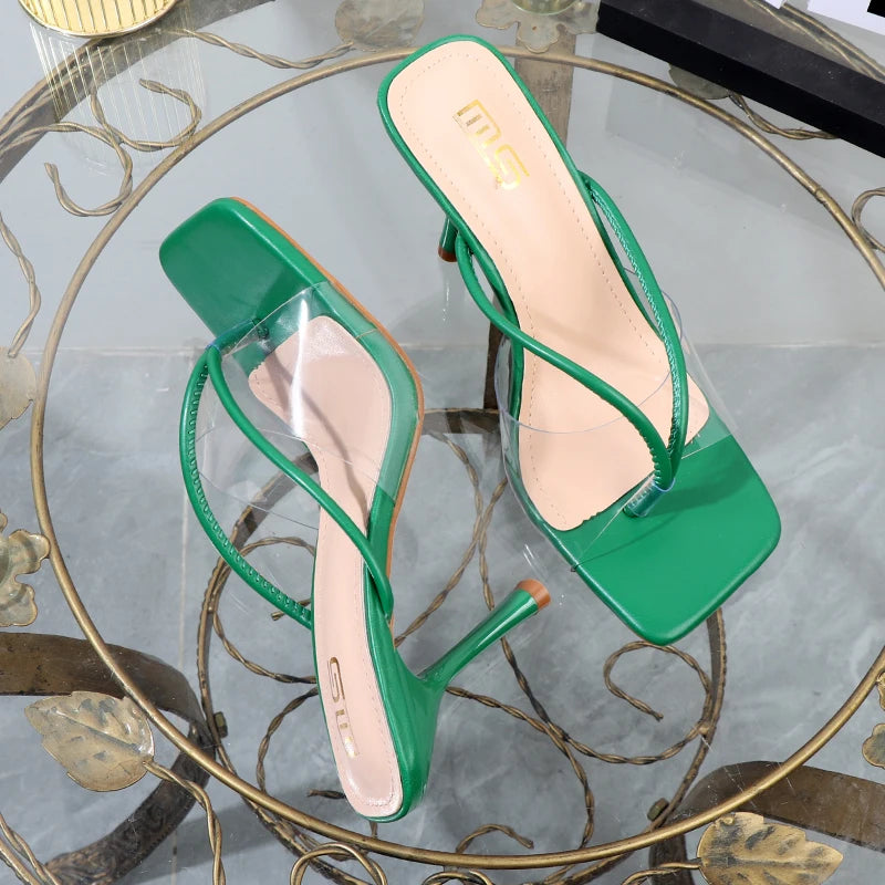 shoes for women 2025 designer luxury new stiletto flip flops clip toe outdoor Transparent slippers black temperament sandals 9CM