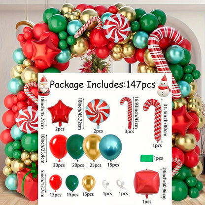137PCS Christmas Balloon Set Candy Cane Aluminum Film Balloon Red Green White Christmas New Year Balloon Chain Arch Wreath Set