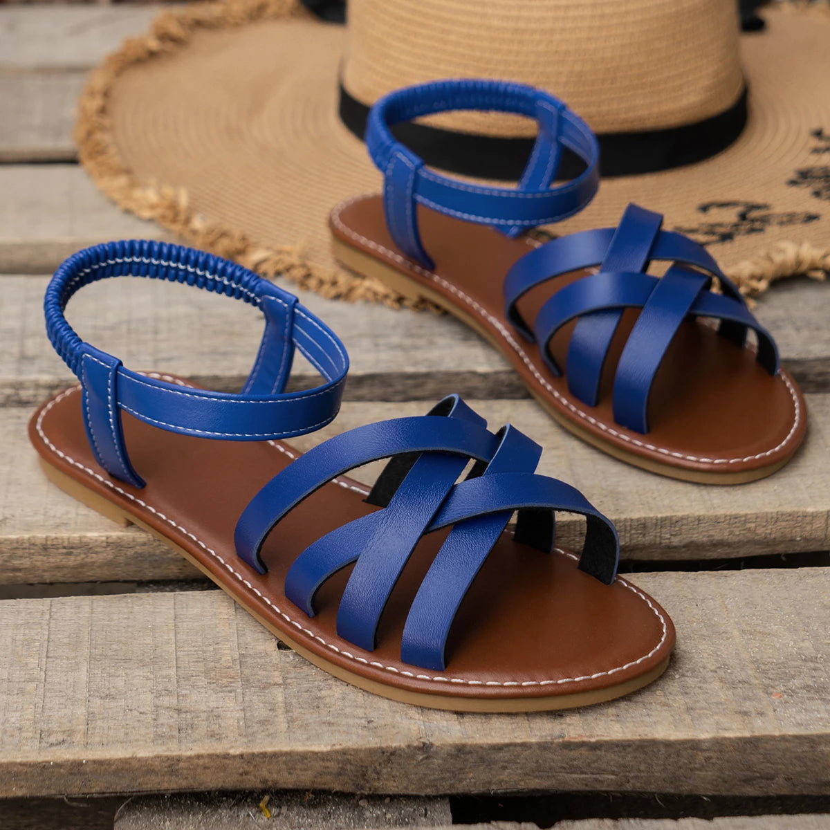 Shoes for Women 2024 Summer New Women Flat Sandals Bottom Roman Strap Sandals with Non Slip Rubber Soles Ladies Daily Sandalia