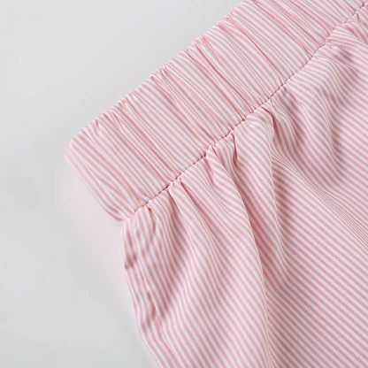 Striped Print Casual Shorts for Women Elastic Waist Fashion Button Bottoms Streetwear Chic Basic Y2K Loose Shorts