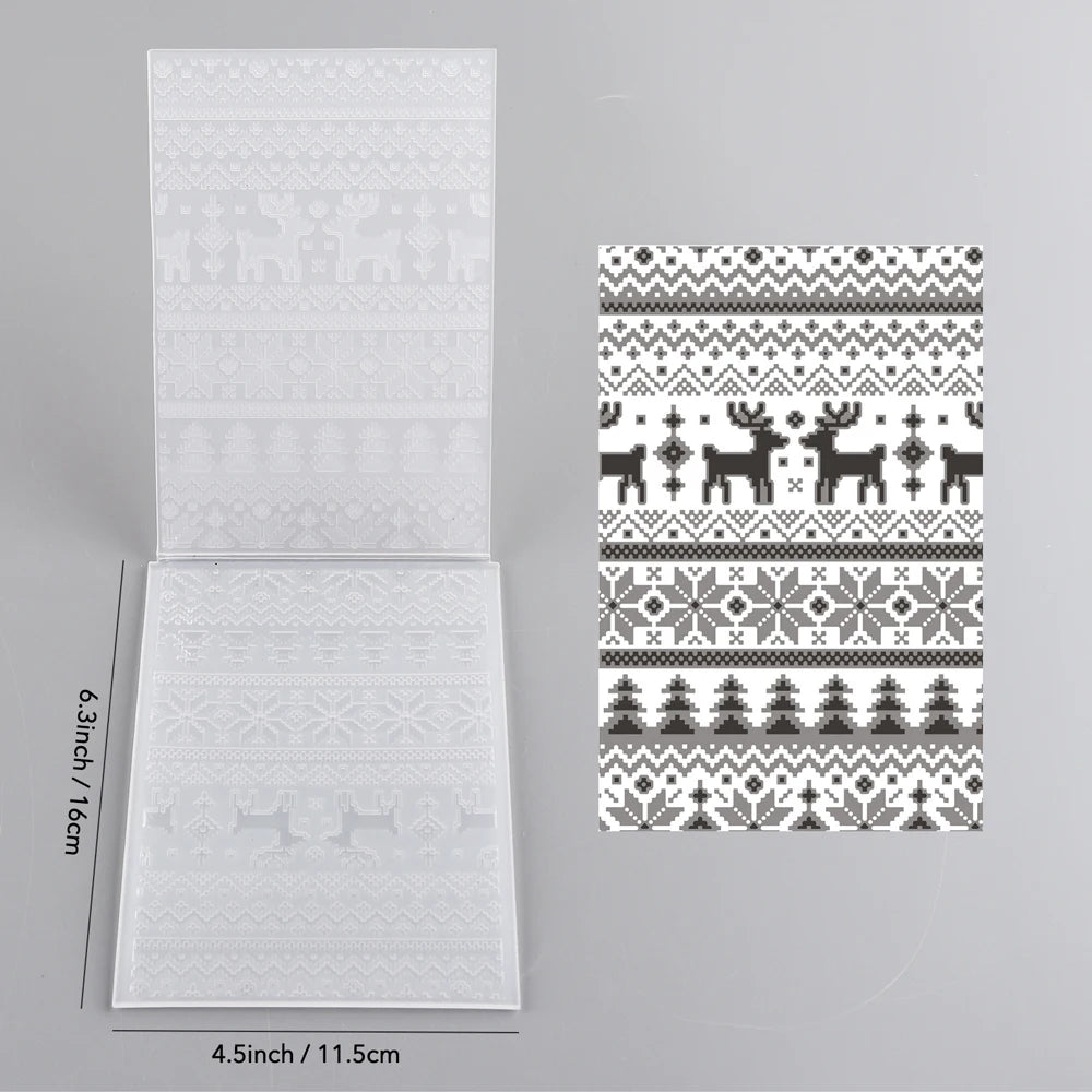 3D Embossing Folder Reindeer Christmas Tree Repitition Doodle Pattern for DIY Scrapbook Paper Card Adding Textured Album Craft