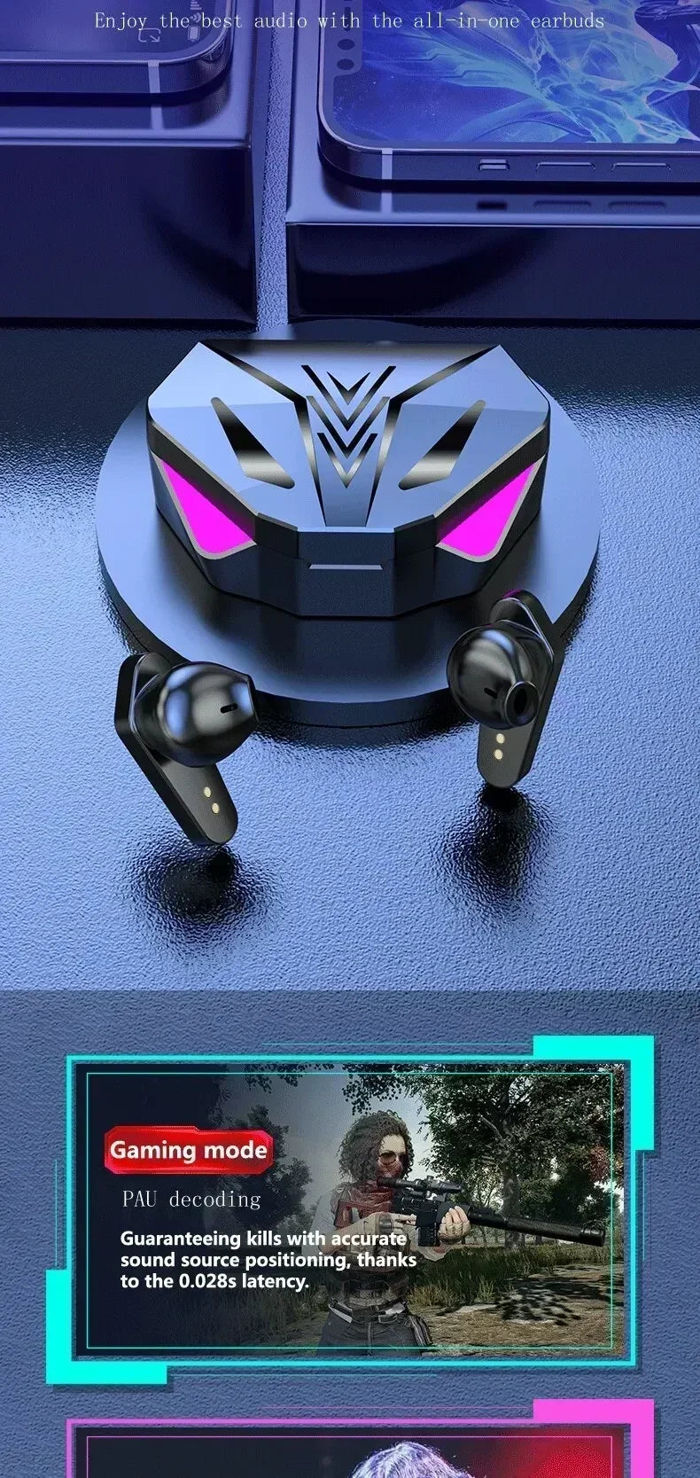 New TWS Gaming Earbuds Wireless Bluetooth Earphones With Mic  9D Stereo Music HiFi Headset For Gamer apply to smartphones