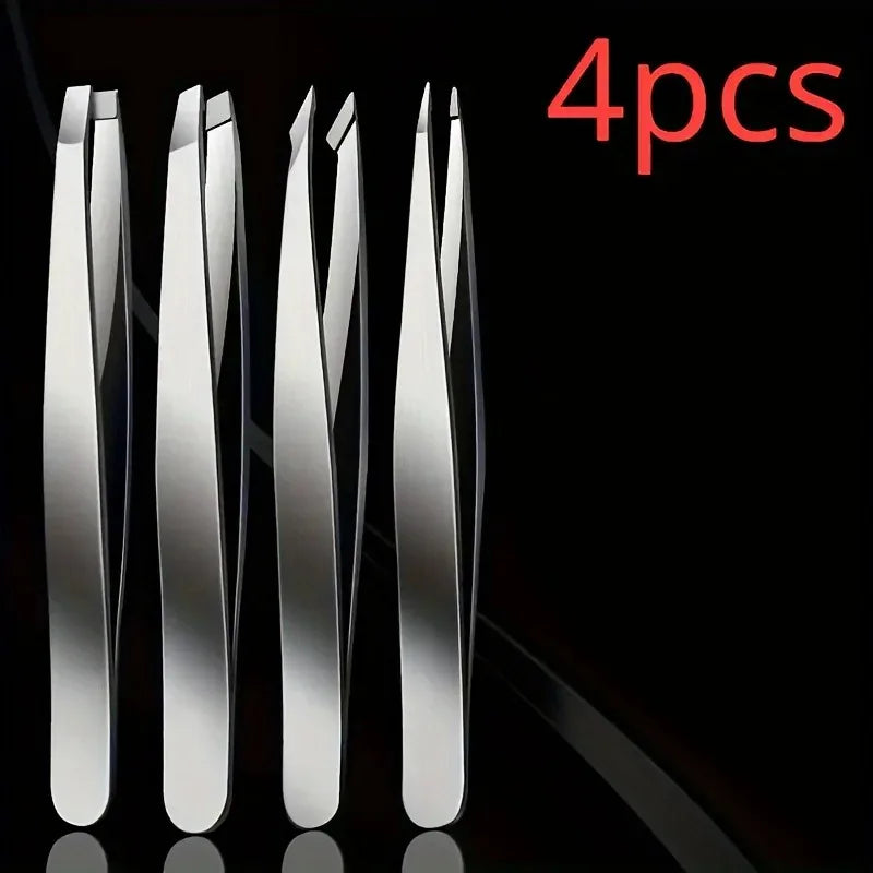 4pcs Professional Tweezers Set - Perfect For Eyebrow Hair Removal, Splinter & Ingrown Hair Removal & For Men & Women