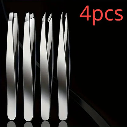 4pcs Professional Tweezers Set - Perfect For Eyebrow Hair Removal, Splinter & Ingrown Hair Removal & For Men & Women
