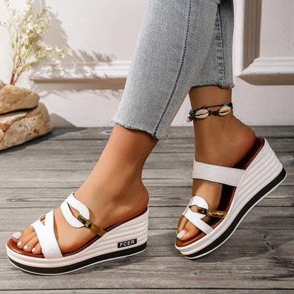 2025 New Shoes for Women Fashion Peep Toe Sandals Wedges Slippers Outdoor Comfort Casual Shoes Female Platform Slides Women