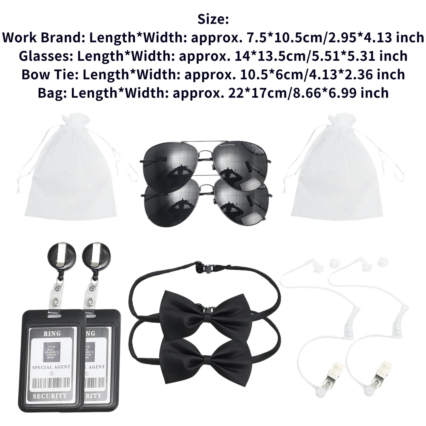 Agent Accessories Set Tie Earplugs Work Brand Glasses Hat Secret Security Service Costume for Teens Adults Cosplay Game Party