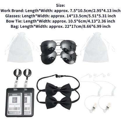 Agent Accessories Set Tie Earplugs Work Brand Glasses Hat Secret Security Service Costume for Teens Adults Cosplay Game Party