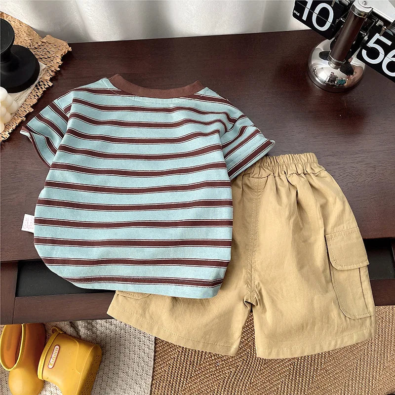 Kids Boys Striped Clothes Sets Baby Tee Shirt + Pants Infant Toddler Children Wear T-shirt + Shorts Outfits Suits 1-4 Years